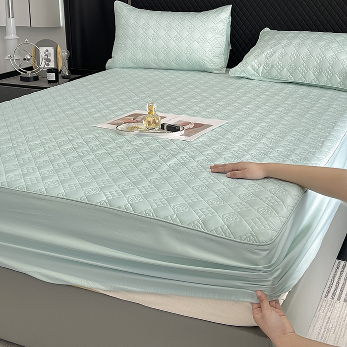 91家纺网 家纺一手货源 找家纺 直播爆款A类100支长绒棉夹棉床盖床笠四件套全棉纯棉床单加厚高端重工刺绣四季款床上用品 茉婉-茶绿