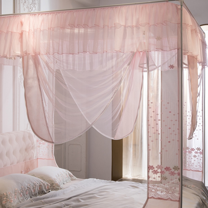 91家纺网 家纺一手货源 找家纺 飞轮海蚊帐 2025新款全底回底蚊帐方顶防摔坐床蚊帐-Z57风格二 嫩粉