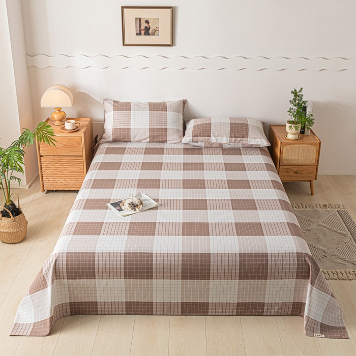 91家纺网 家纺一手货源 找家纺 阿亮家居 2025新款原棉老粗布床单系列 咖小格