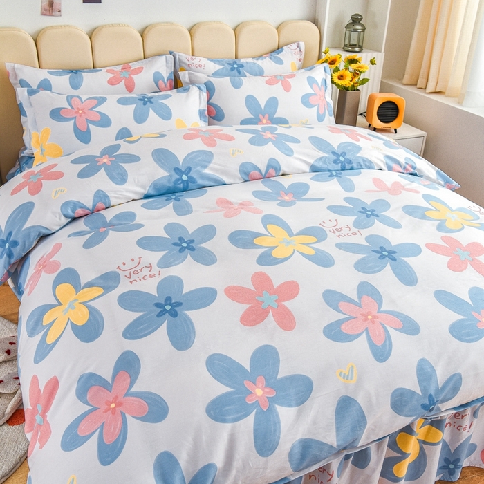 91家纺网 家纺一手货源 找家纺 名优家纺 2025新款A类全棉纯棉韩版印花四件套 浅浅花漾