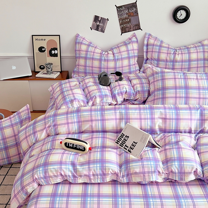 91家纺网 家纺一手货源 找家纺 罗菲尼酒店用品 2025新款磨毛亲肤飞边款四件套 炫丽彩格