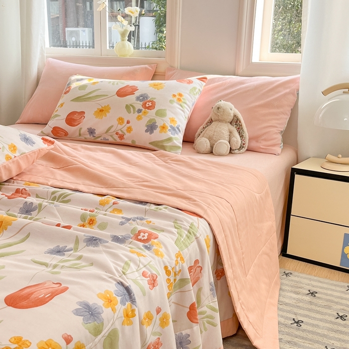 91家纺网 家纺一手货源 找家纺 寐眠 2025新款全棉印花夏被 夏被四件套 花间