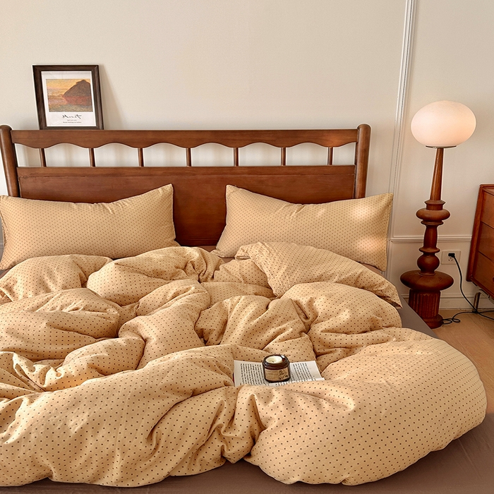 91家纺网 家纺一手货源 找家纺 吉象2025新款全棉双层纱四件套 波尔圆舞-咖