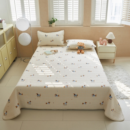 舒居家纺 2025新款双面全棉酵素砂洗床盖 俏皮狗