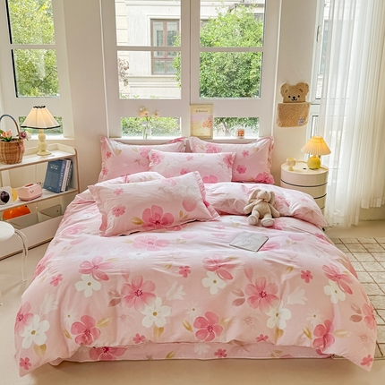 名优家纺 2025新款A类全棉纯棉韩版印花四件套 清香茉莉-粉