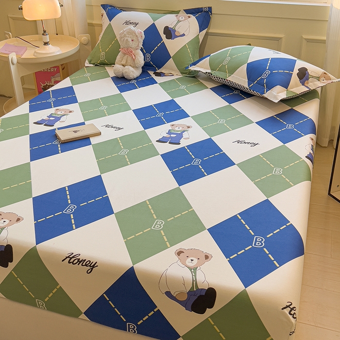 91家纺网 家纺一手货源 找家纺 拾物记 2025新款A类无荧光全喷气全棉12868单床笠 英伦熊