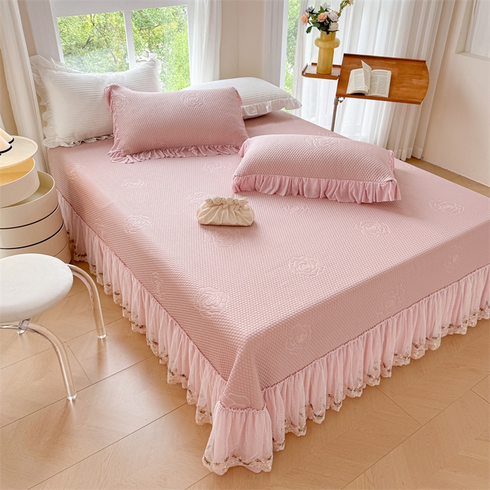 91家纺网 家纺一手货源 找家纺 恒爱家纺 2025新款冰丝国色天香夏被床盖四件套 香妃粉