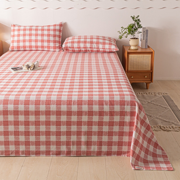 91家纺网 家纺一手货源 找家纺 阿亮家居 2025新款原棉老粗布床单系列 拼图-红白格