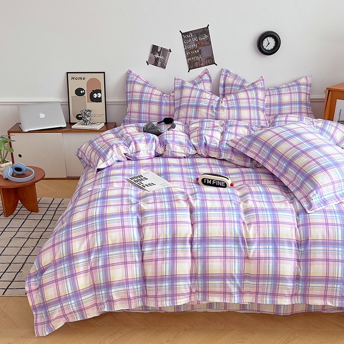 91家纺网 家纺一手货源 找家纺 罗菲尼酒店用品 2025新款磨毛亲肤飞边款四件套 炫丽彩格