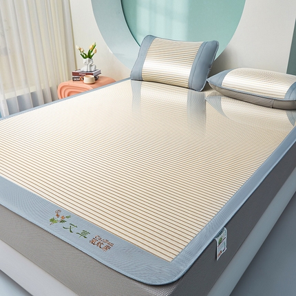 阿亮家居 2025新款刺绣可水洗碳光冰丝席宽包边无纺布冰丝席艾香系列 艾香冰丝席条纹-星光银