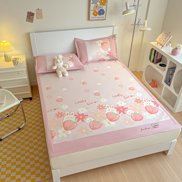 91家纺网 家纺一手货源 找家纺 阿亮家居 2025新款印花冰藤席凉席 兔粉