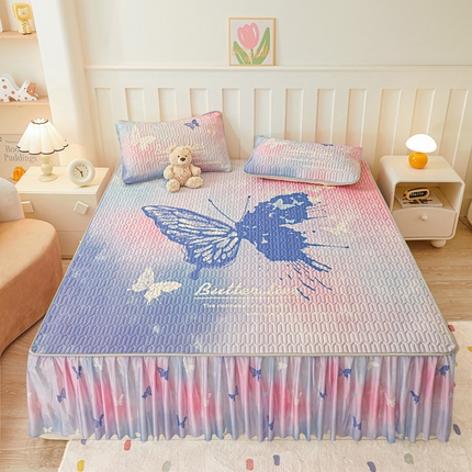 91家纺网 家纺一手货源 找家纺 （总）希廷顿 2025新款大版印花乳胶凉席床裙款三件套