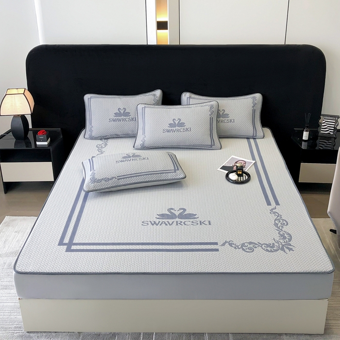 91家纺网 家纺一手货源 找家纺 首尔家纺 2025新款大版凉感丝凉席 天鹅-高级灰