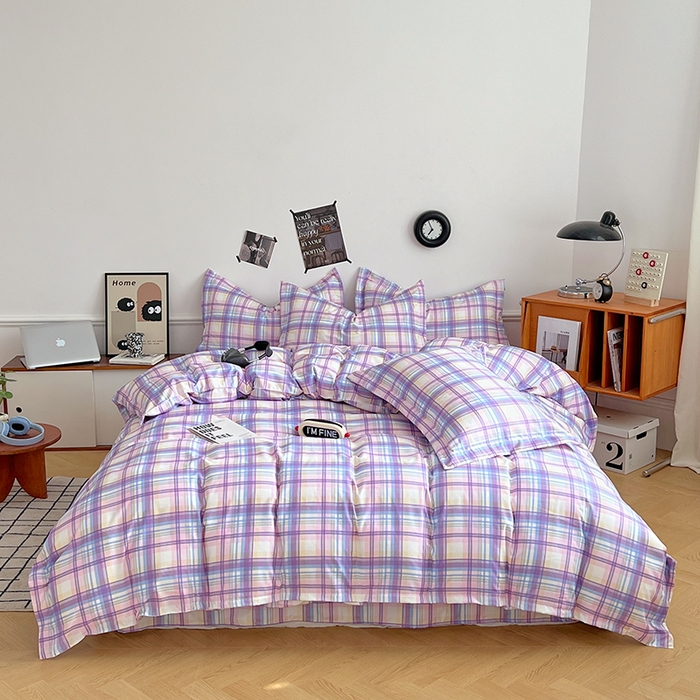 91家纺网 家纺一手货源 找家纺 罗菲尼酒店用品 2025新款磨毛亲肤飞边款四件套 炫丽彩格