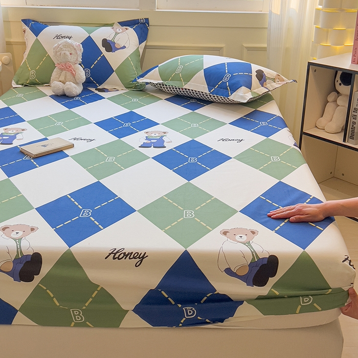 91家纺网 家纺一手货源 找家纺 拾物记 2025新款A类无荧光全喷气全棉12868单床笠 英伦熊