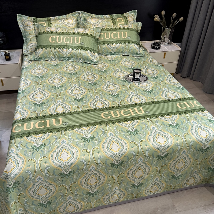 91家纺网 家纺一手货源 找家纺 柏薇 2025新款冰丝床单款凉席三件套系列 春夏绿