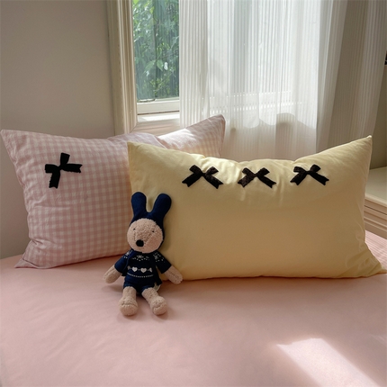 91家纺网 家纺一手货源 找家纺 （总）北欧良品 2025新款A类色织水洗棉毛巾绣蝴蝶结少女系列单枕套