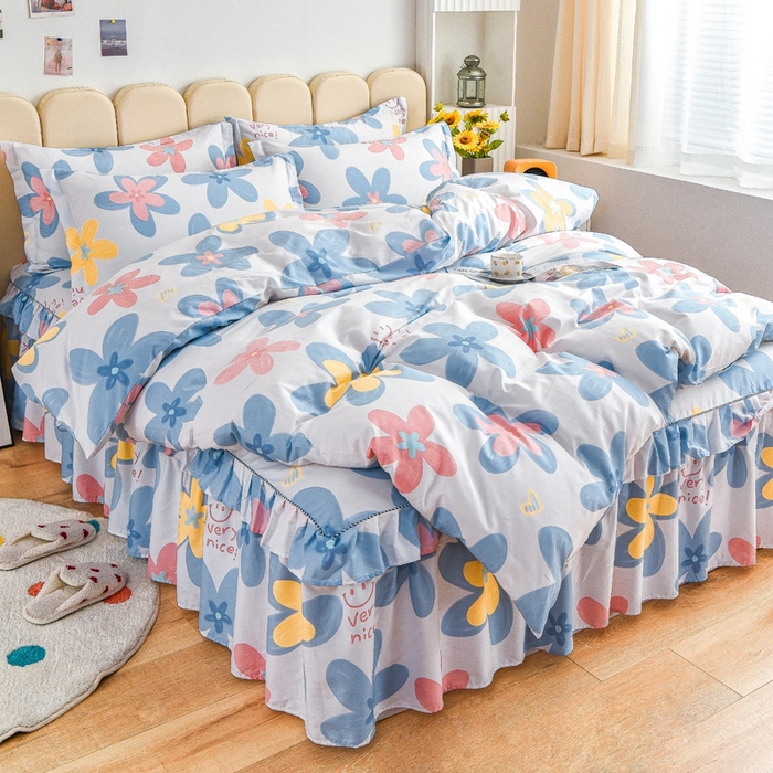 91家纺网 家纺一手货源 找家纺 名优家纺 2025新款A类全棉纯棉韩版印花四件套 浅浅花漾