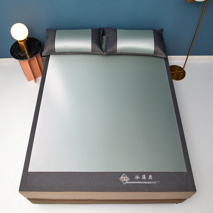 91家纺网 家纺一手货源 找家纺 琪琪阁 2026新款冰藤三明治凉席 星星-水绿