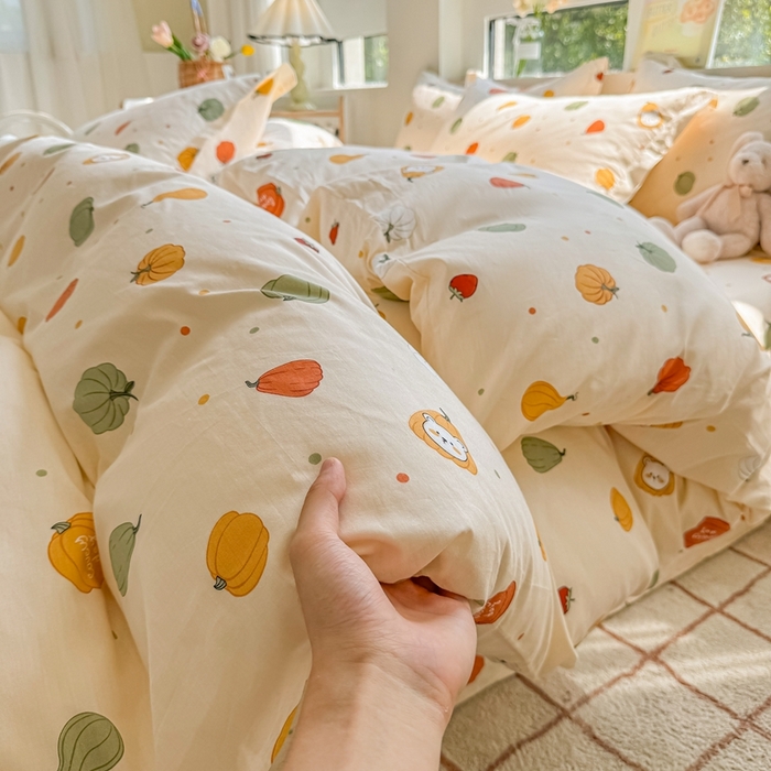 91家纺网 家纺一手货源 找家纺 名优家纺 2025新款A类全棉纯棉韩版印花四件套 南瓜节-黄