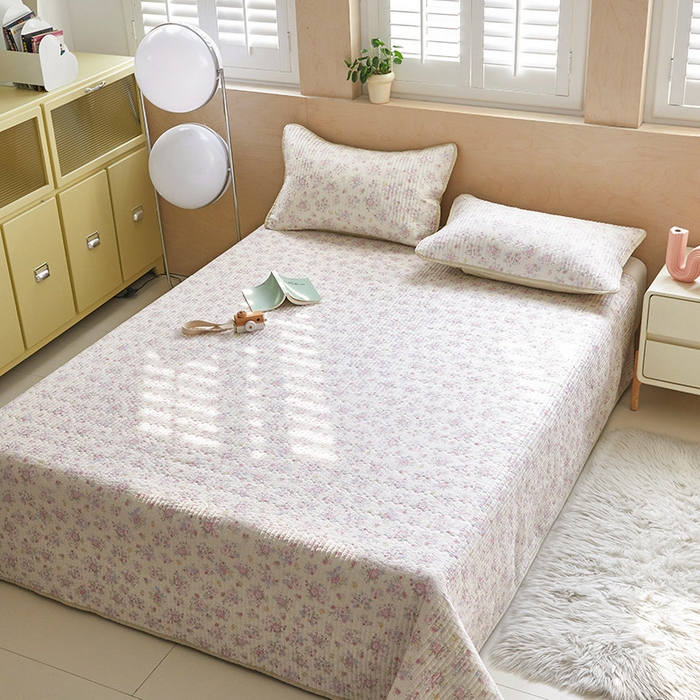 91家纺网 家纺一手货源 找家纺 舒居家纺 2025新款双面全棉酵素砂洗床盖 洛琳-粉