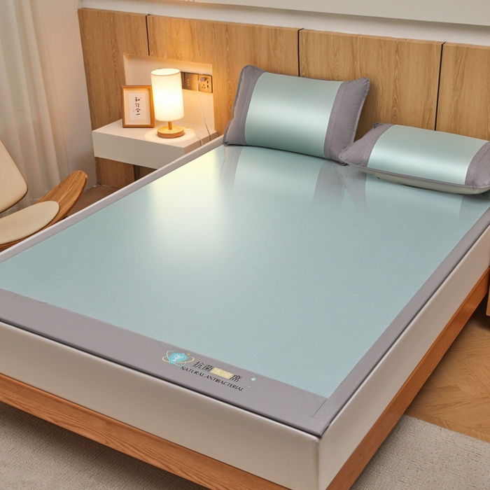 91家纺网 家纺一手货源 找家纺 阿亮家居 2025新款冰藤席凉席三件套包边抗菌刺绣款冰藤凉席 绿色-床席款