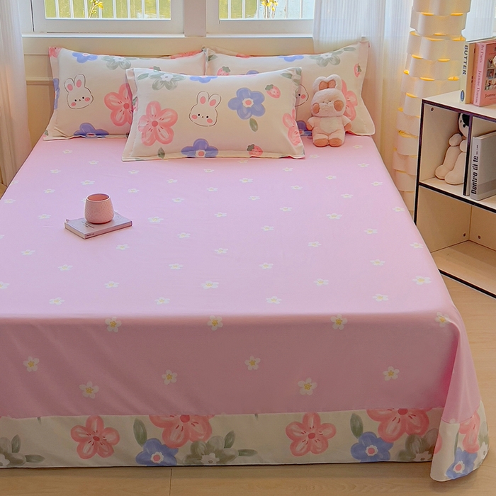 91家纺网 家纺一手货源 找家纺 拾物记 2025新款A类无荧光全喷气12868全棉B版单床单 花间小兔B版