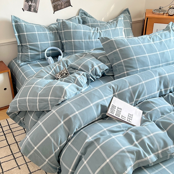 91家纺网 家纺一手货源 找家纺 罗菲尼酒店用品 2025新款磨毛亲肤飞边款四件套 优雅蓝格