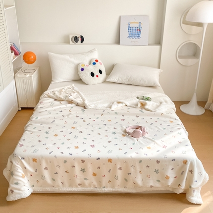 857家居 2025新款双层针织纱羊羔绒毛毯 枫叶