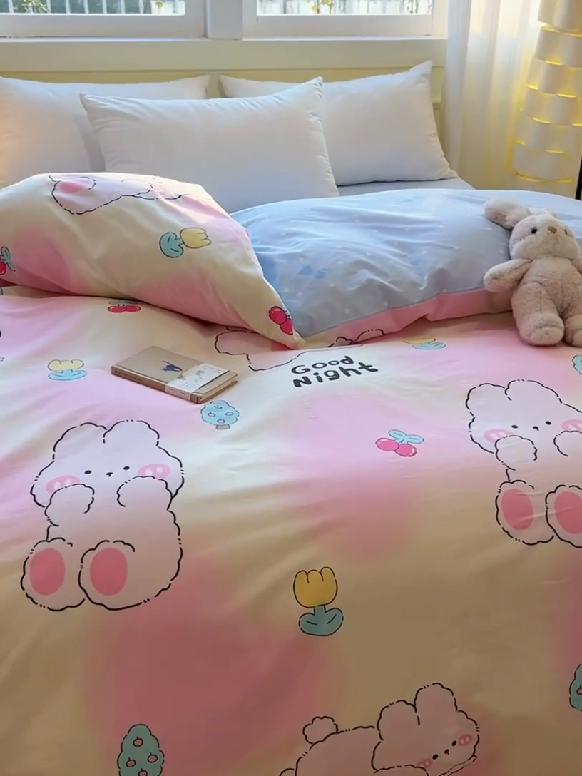 91家纺网 家纺一手货源 找家纺 拾物记 2025新款A类无荧光全喷气全棉12868单被套 可欣兔