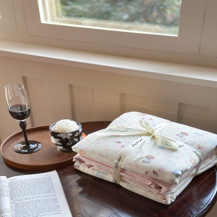 91家纺网 家纺一手货源 找家纺 吉象双层纱叠拍四件套 泡芙狗狗