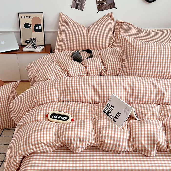 91家纺网 家纺一手货源 找家纺 罗菲尼酒店用品 2025新款磨毛亲肤飞边款四件套 咖啡格