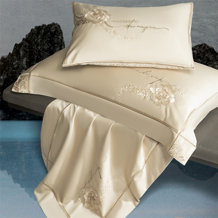 91家纺网 家纺一手货源 找家纺 高大尚婚庆馆 2025新款长绒棉高端绣花四件套-罗曼蒂 罗曼蒂油果绿