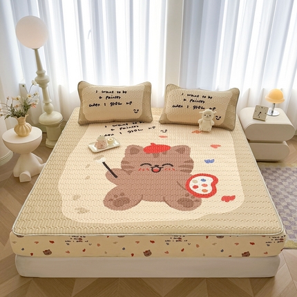 91家纺网 家纺一手货源 找家纺 （总）希廷顿 2025新款大版印花乳胶凉席床笠款三件套