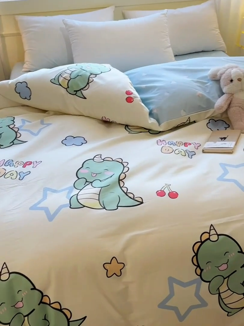 91家纺网 家纺一手货源 找家纺 拾物记 2025新款A类无荧光全喷气全棉12868单被套 恐龙乐园