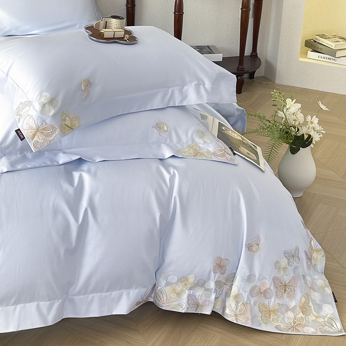 91家纺网 家纺一手货源 找家纺 高端轻奢A类母婴级长绒棉全工艺刺绣四件套纯棉全棉高端春夏季爆款床上用品 茉婉-慕蓝