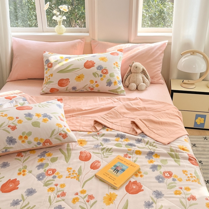 91家纺网 家纺一手货源 找家纺 寐眠 2025新款全棉印花夏被 夏被四件套 花间