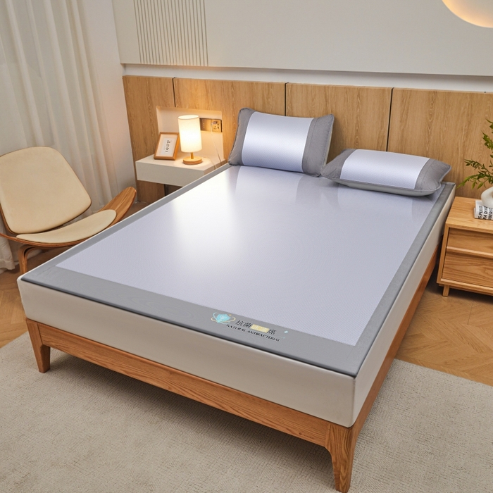 91家纺网 家纺一手货源 找家纺 阿亮家居 2025新款冰藤席凉席三件套包边抗菌刺绣款冰藤凉席 蓝紫色-床席款