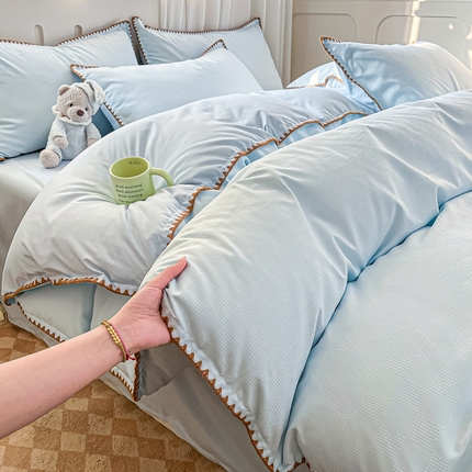 豪美鑫 2025新款亲肤棉华夫格四件套 华夫格-天空蓝