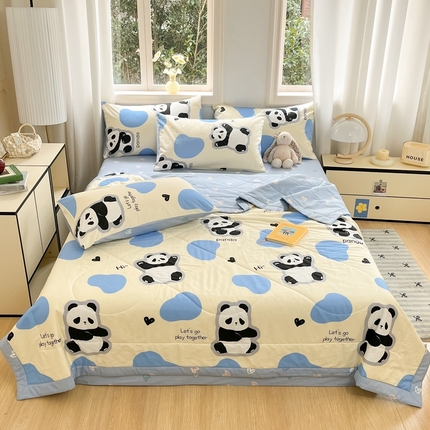 91家纺网 家纺一手货源 找家纺 寐眠 2025新款全棉印花夏被 夏被四件套 蔚蓝