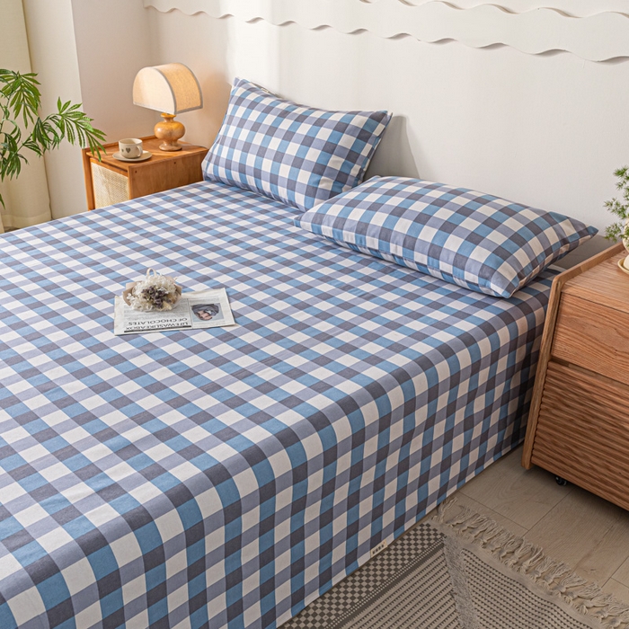 91家纺网 家纺一手货源 找家纺 阿亮家居 2025新款原棉老粗布床单系列 蓝格子