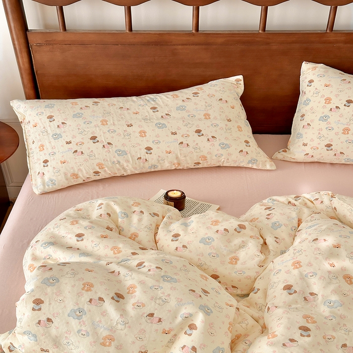 91家纺网 家纺一手货源 找家纺 吉象2025新款全棉双层纱四件套 泡芙狗狗