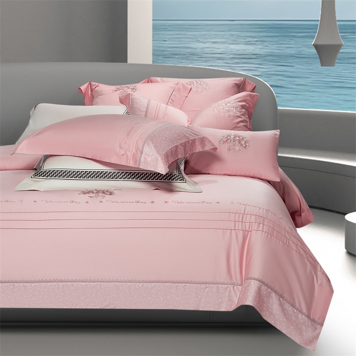 91家纺网 家纺一手货源 找家纺 高大尚婚庆馆 2025新款高端绣花四件套-艾莎 艾莎-落樱粉