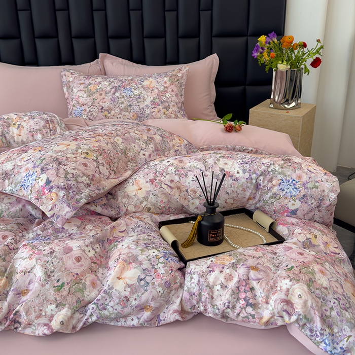 91家纺网 家纺一手货源 找家纺 竹合 2025新款数码印花轻奢凉感四件套 邂逅-粉