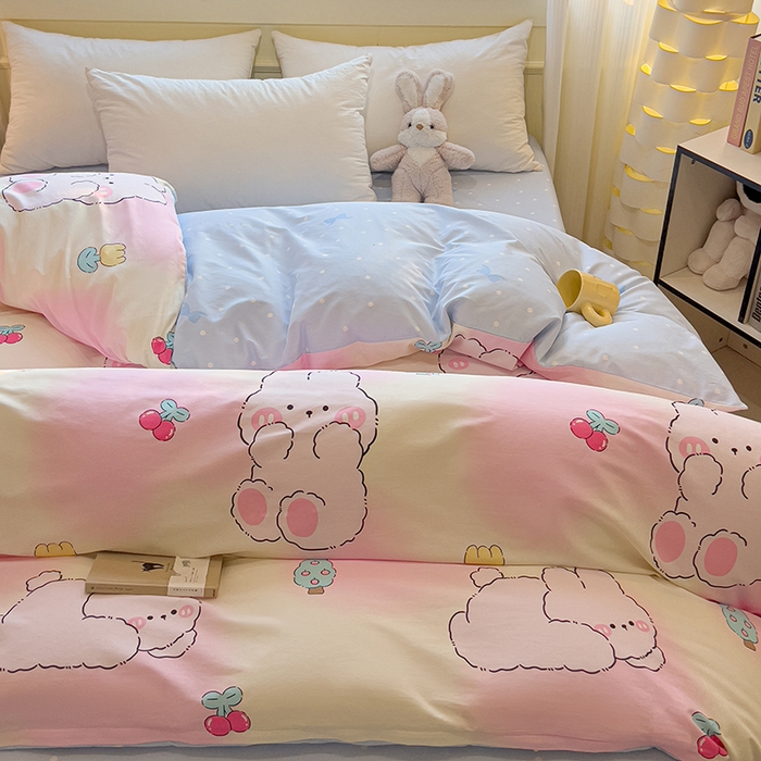 91家纺网 家纺一手货源 找家纺 拾物记 2025新款A类无荧光全喷气全棉12868单被套 可欣兔