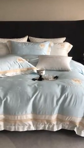 91家纺网 家纺一手货源 找家纺 馨蕊家居 2025春夏新品全棉天丝棉新品四件套 扶摇-北卡蓝