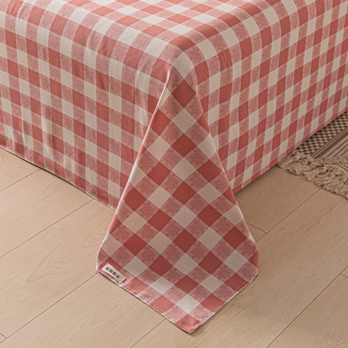 91家纺网 家纺一手货源 找家纺 阿亮家居 2025新款原棉老粗布床单系列 拼图-红白格