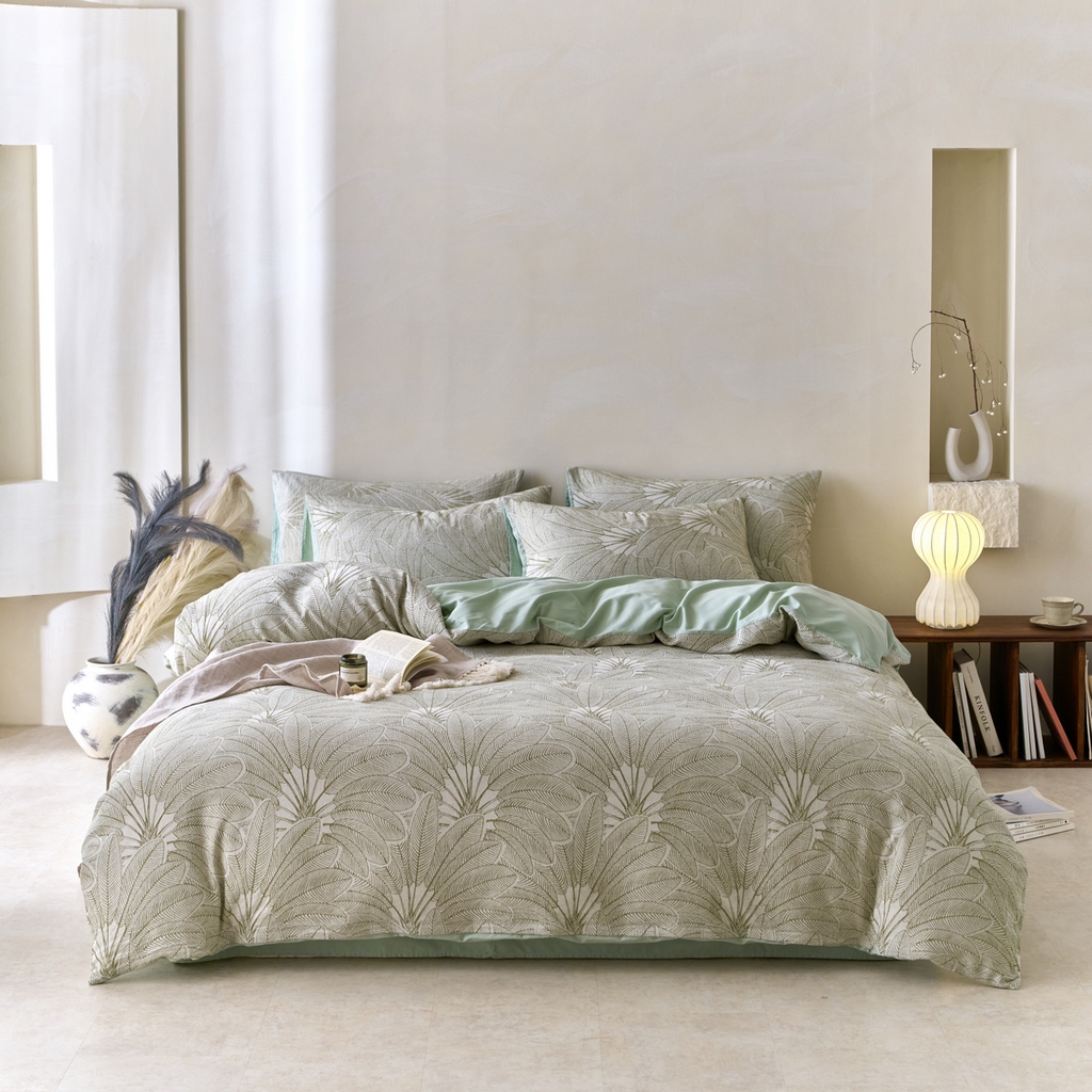 91家纺网 家纺一手货源 找家纺 金丝鸟2025新款全棉纯棉三层纱提花四件套 耶鲁斯绿