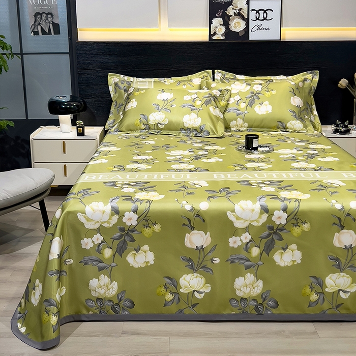 91家纺网 家纺一手货源 找家纺 柏薇 2025新款冰丝床单款凉席三件套系列 春藤