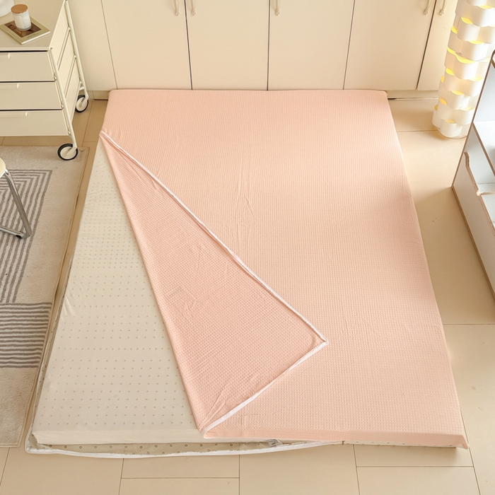 91家纺网 家纺一手货源 找家纺 眠博士 2025新款A类学生床全棉华夫格床垫套 全棉华夫格床垫套 嫩玉粉